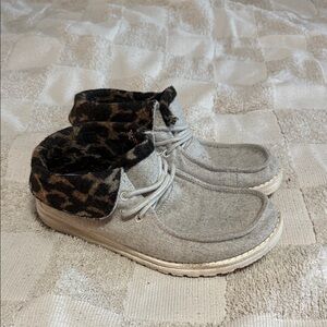Hey Dude Gray Slippers with Leopard Cuff
